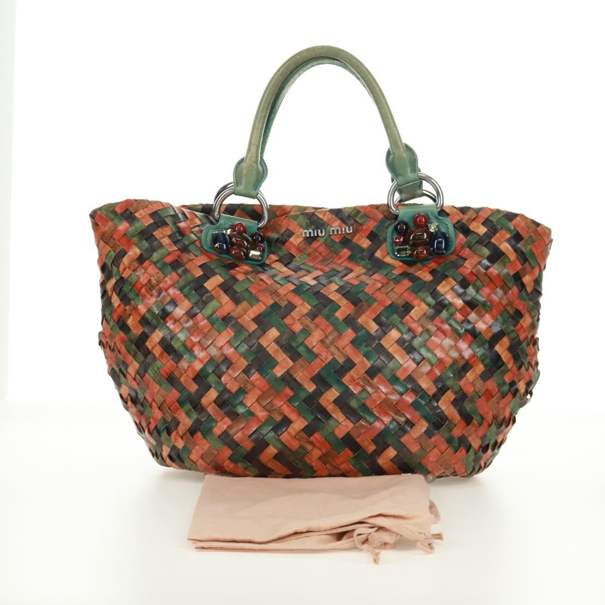 Miu Miu Chain Handle Pleated Leather Multicolour Leather Handbag (Pre-Owned)