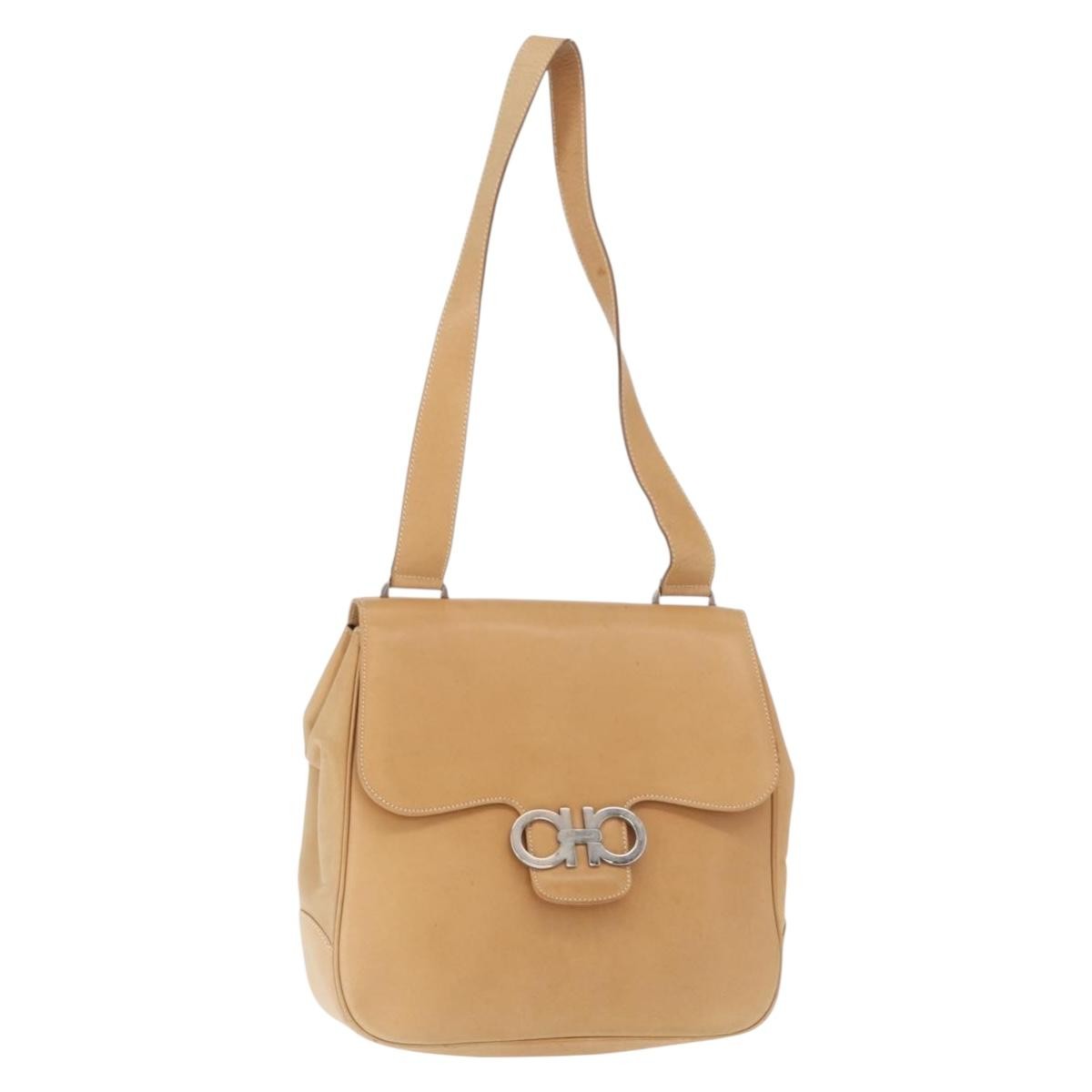 Salvatore Ferragamo Gancini Leather Beige Leather Shoulder Bag Bag (Pre-Owned)