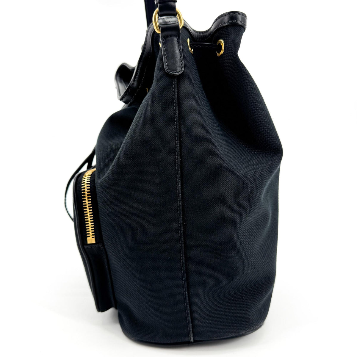Prada Duet Drawstring Bucket Tessuto Black Canvas Handbag (Pre-Owned)