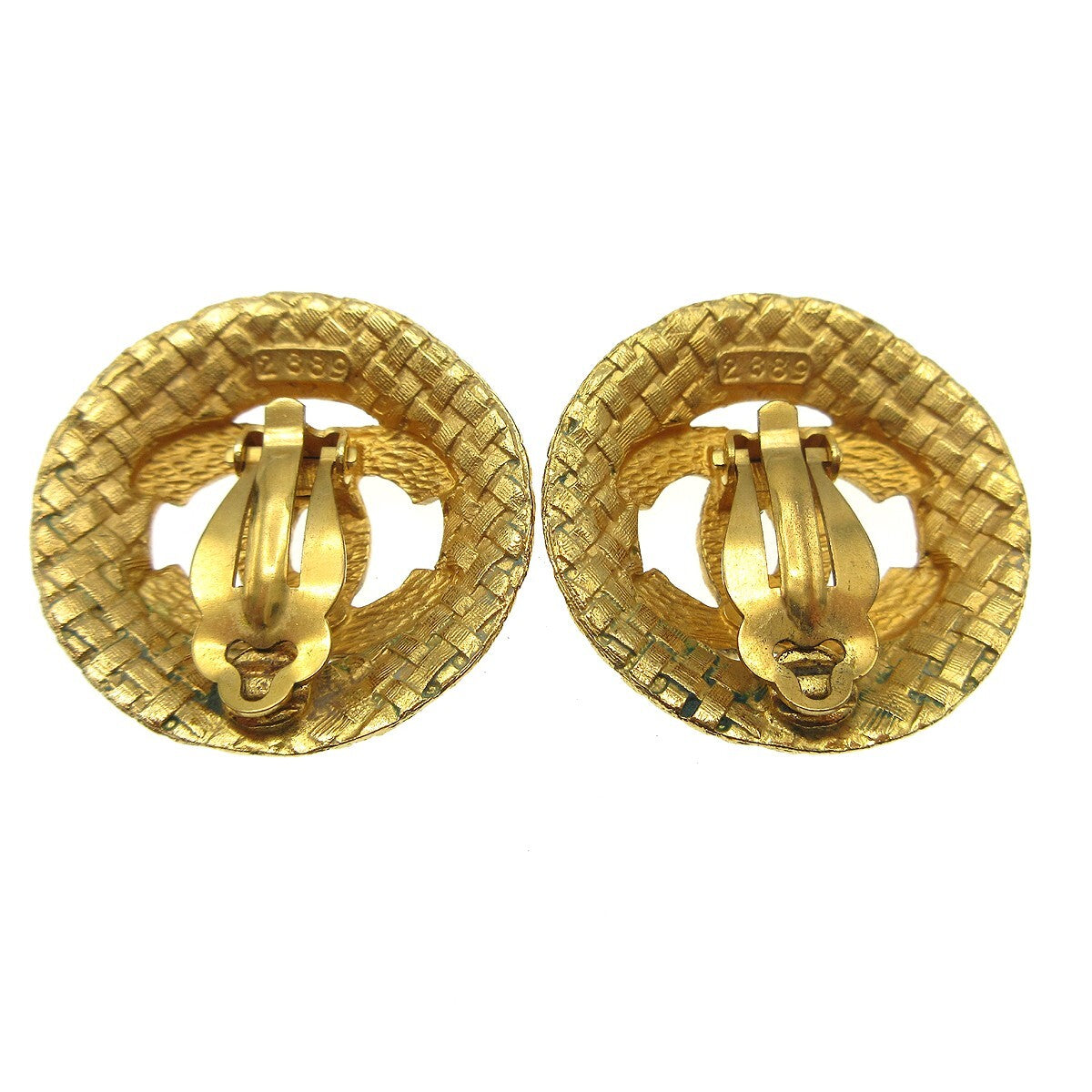 Chanel Vintage Cc Round Cutout Clip-On Metal Gold Gold_Plated Earrings Jewelry (Pre-Owned)