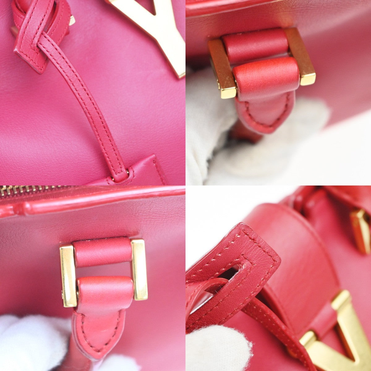 Saint Laurent Classic Y Cabas Leather Red Leather Tote Bag Bag (Pre-Owned)