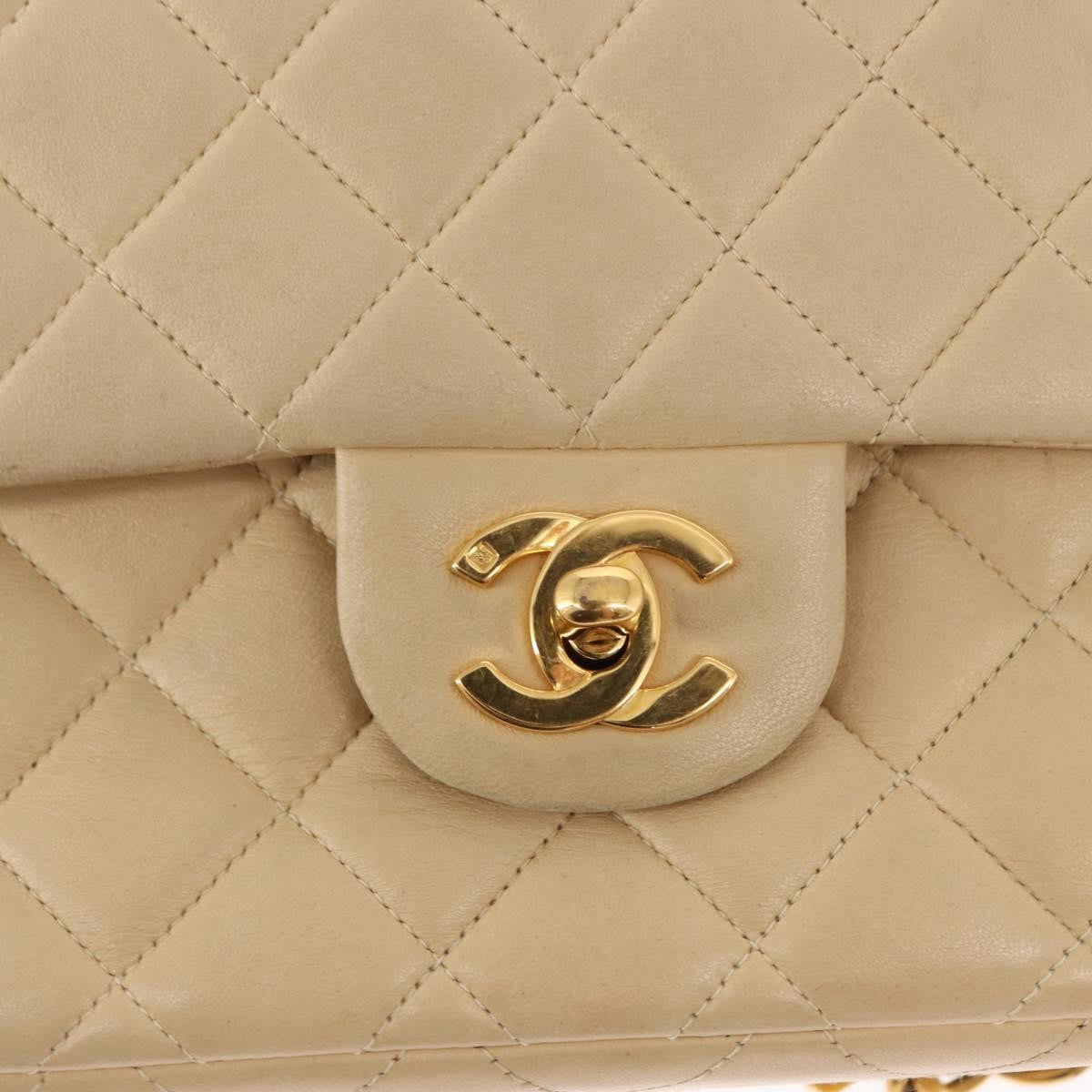 Chanel Vintage Classic Flap Quilted Lambskin Beige Leather Backpack Bag (Pre-Owned)