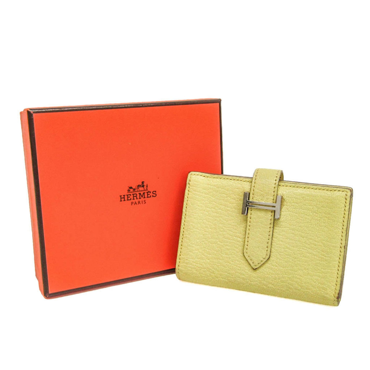 Hermes Bearn Chevre Mysore Yellow Leather Wallets Accessory (Pre-Owned)