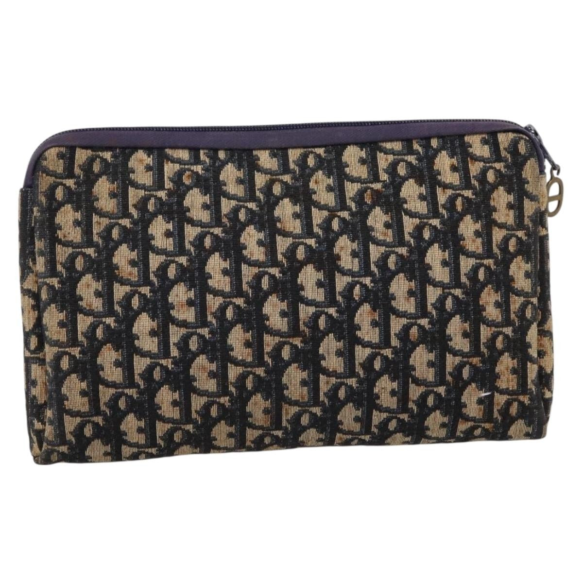 Christian Dior Wristlet Clutch Oblique Canvas Navy Canvas Clutche & Pouche Bag (Pre-Owned)