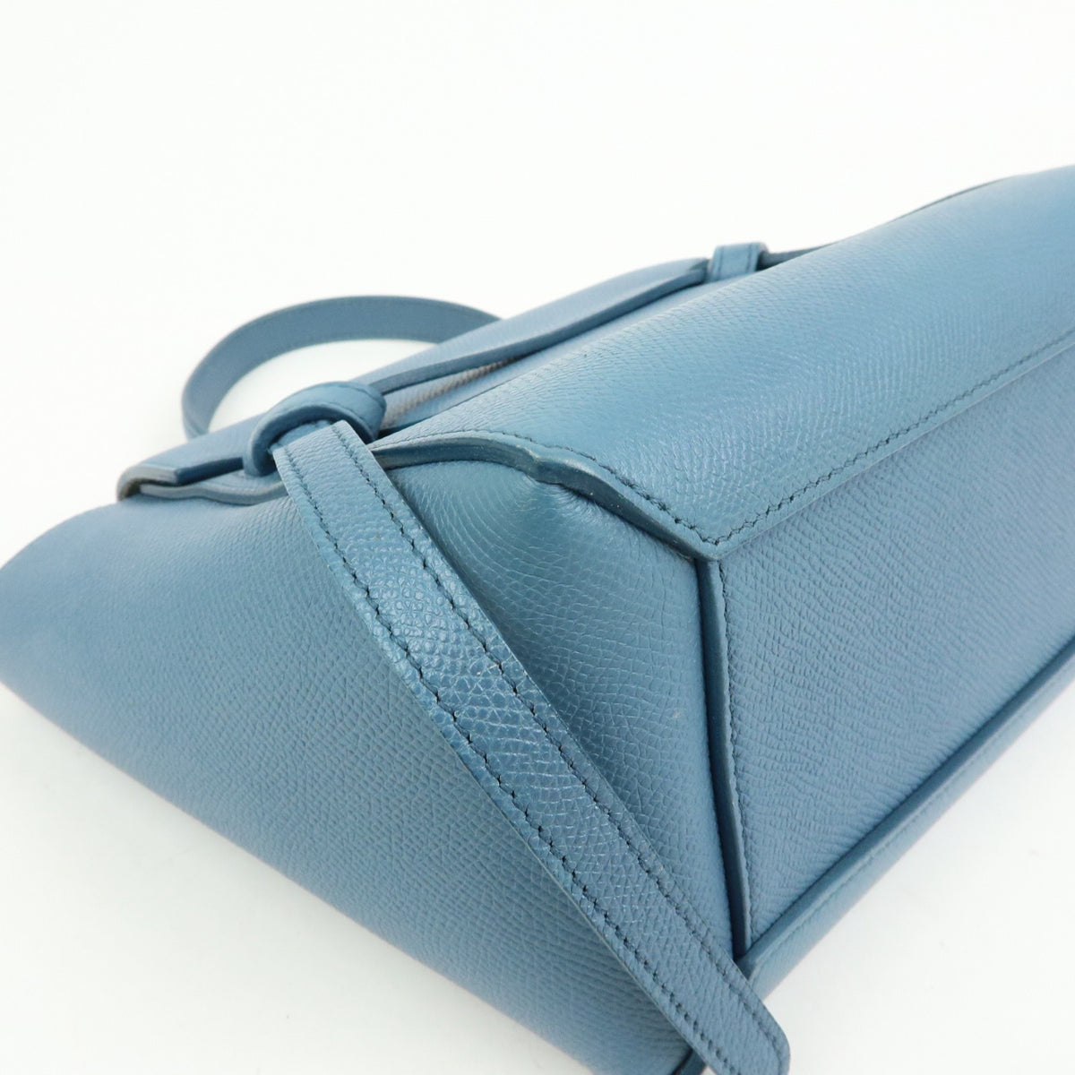 Celine Belt Textured Leather Blue Leather Handbag (Pre-Owned)