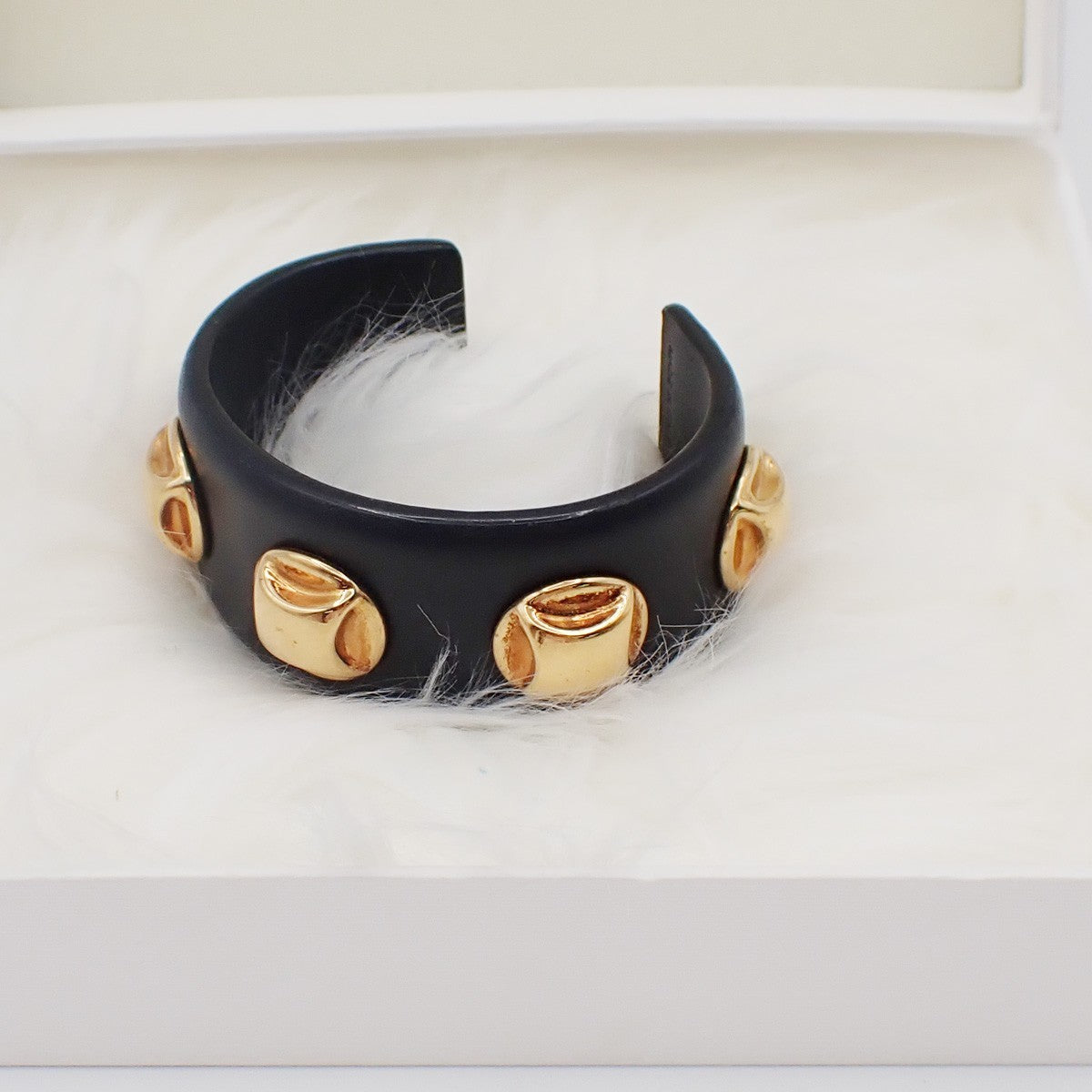 Celine Stud Cuff Leather And Plated Metal Black Leather Bracelet Jewelry (Pre-Owned)