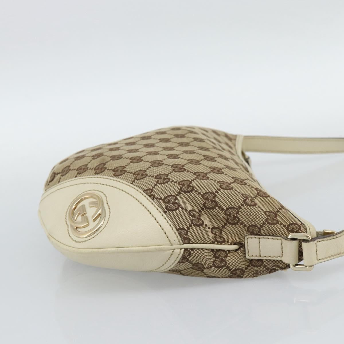 Gucci Britt Half Moon Hobo Gg Canvas And Leather Beige Canvas Shoulder Bag Bag (Pre-Owned)