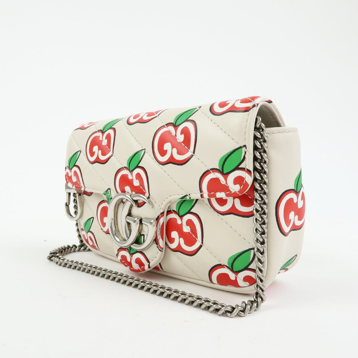 Gucci Gg Marmont Flap Printed Diagonal Quilted Leather White Leather Handbag (Pre-Owned)