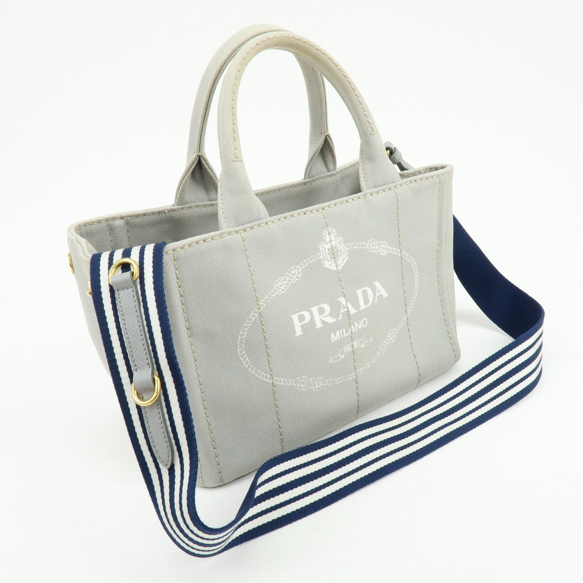 Prada Canapa Convertible Canvas Gray Canvas Tote Bag Bag (Pre-Owned)