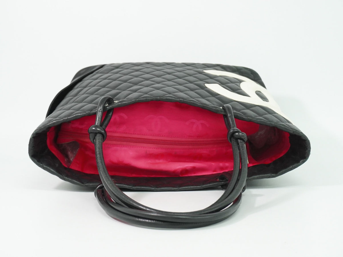 Chanel Cambon Quilted Leather Black Leather Tote Bag Bag (Pre-Owned)