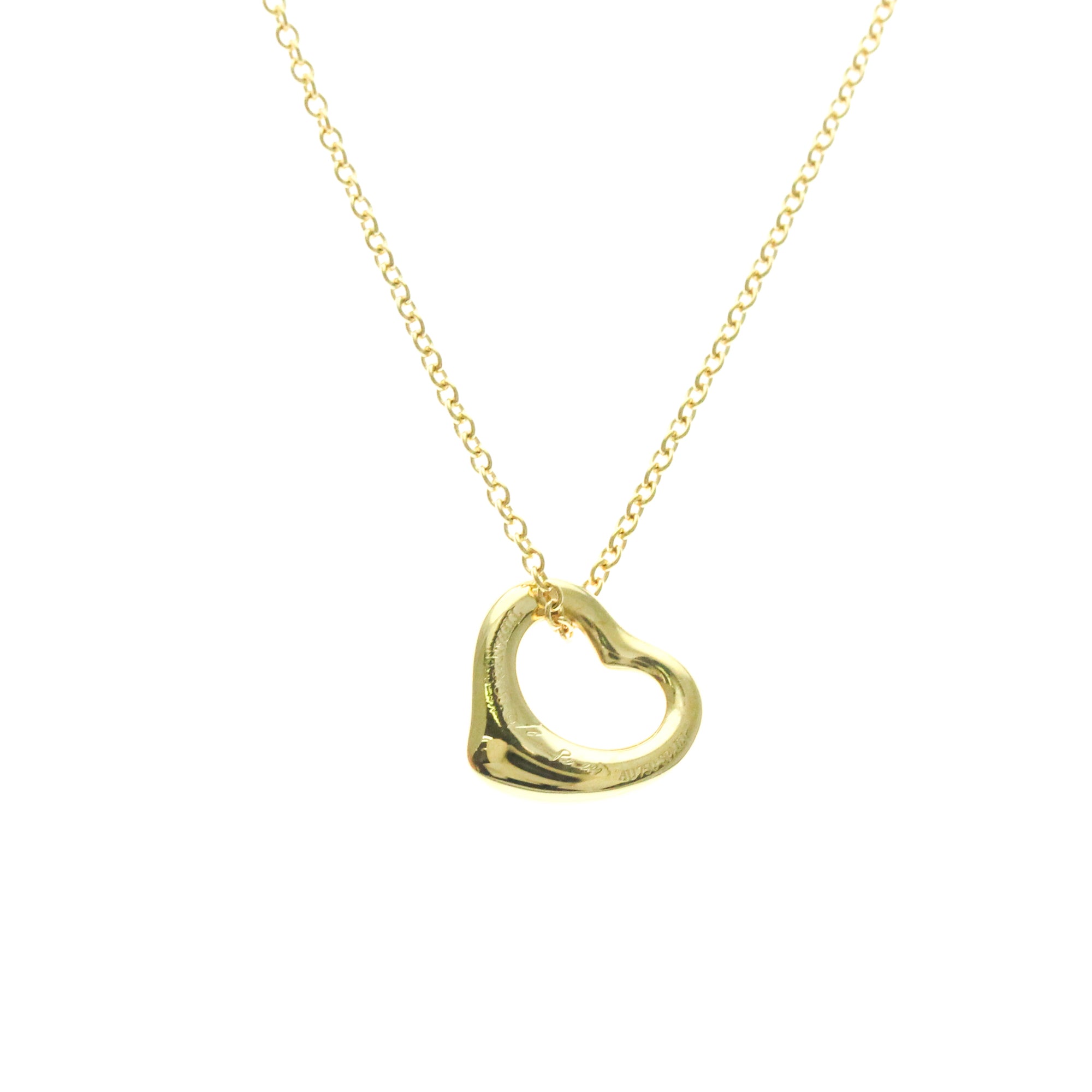Tiffany & Co. Elsa Peretti Open Heart Pendant 18K Yellow Gold Gold Yellow_Gold Necklace Jewelry (Pre-Owned)