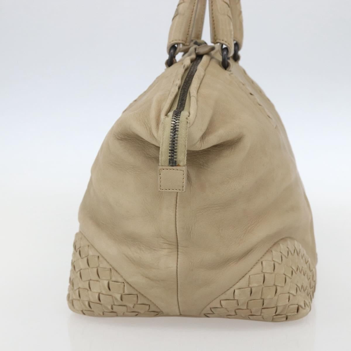 Bottega Veneta Zip Top Leather With Intrecciato Detail Beige Leather Tote Bag Bag (Pre-Owned)