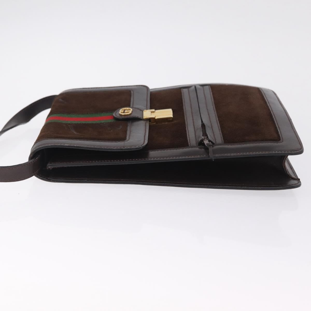 Gucci Vintage Web Sherry Line Suede Brown Suede Handbag (Pre-Owned)