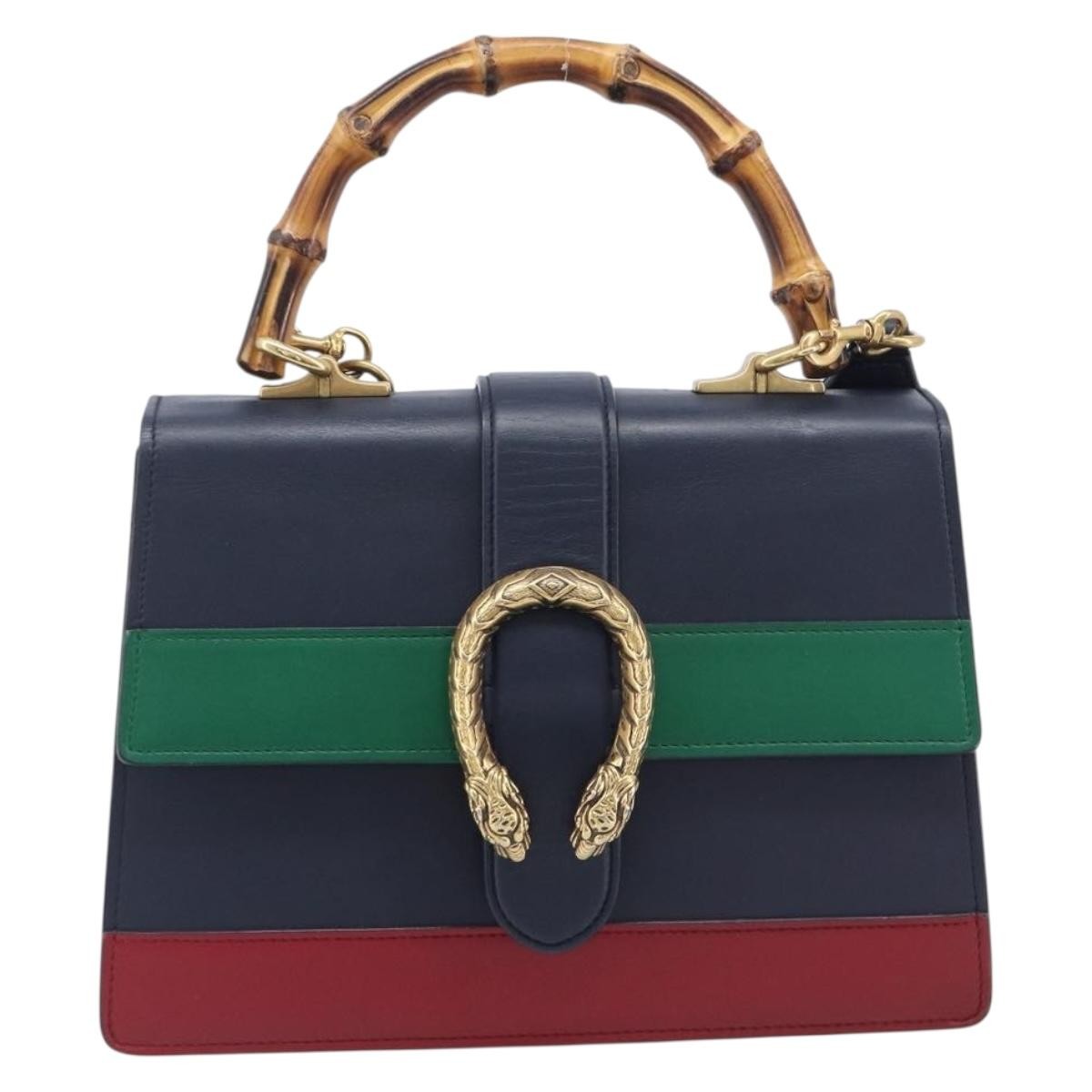 Gucci Dionysus Bamboo Top Handle Leather Navy Leather Handbag (Pre-Owned)
