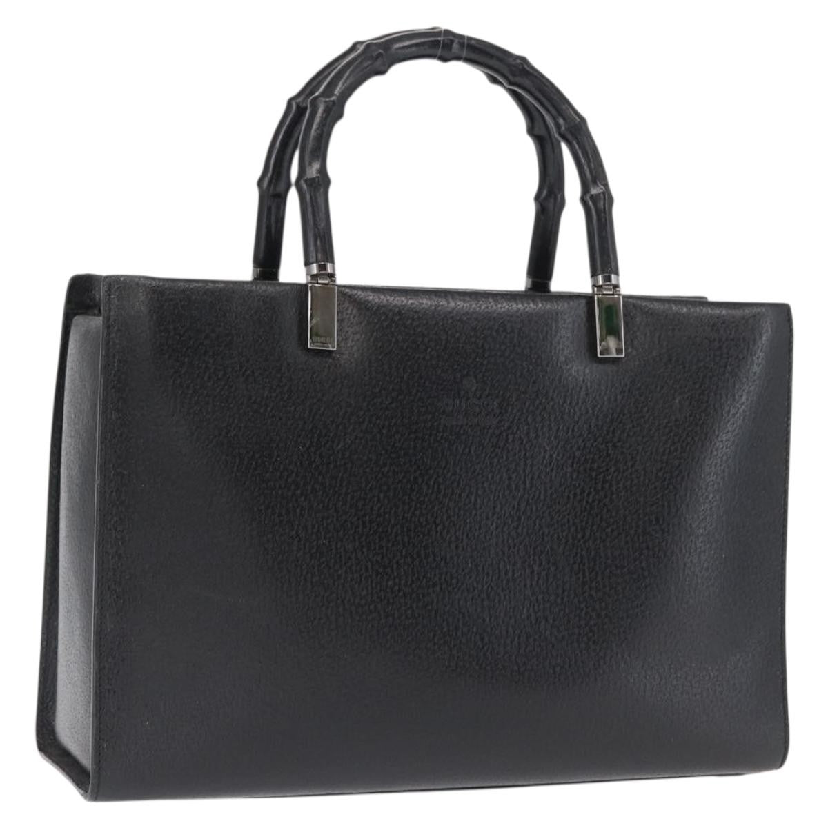 Gucci Vintage Bamboo Handle Leather Black Leather Handbag (Pre-Owned)