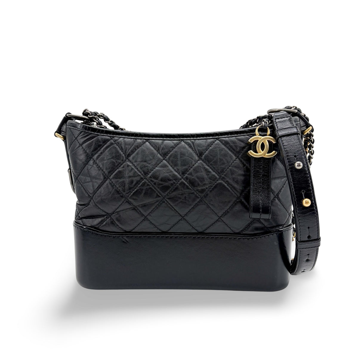 Chanel Gabrielle Hobo Quilted Aged Calfskin Black Leather Shoulder Bag Bag (Pre-Owned)