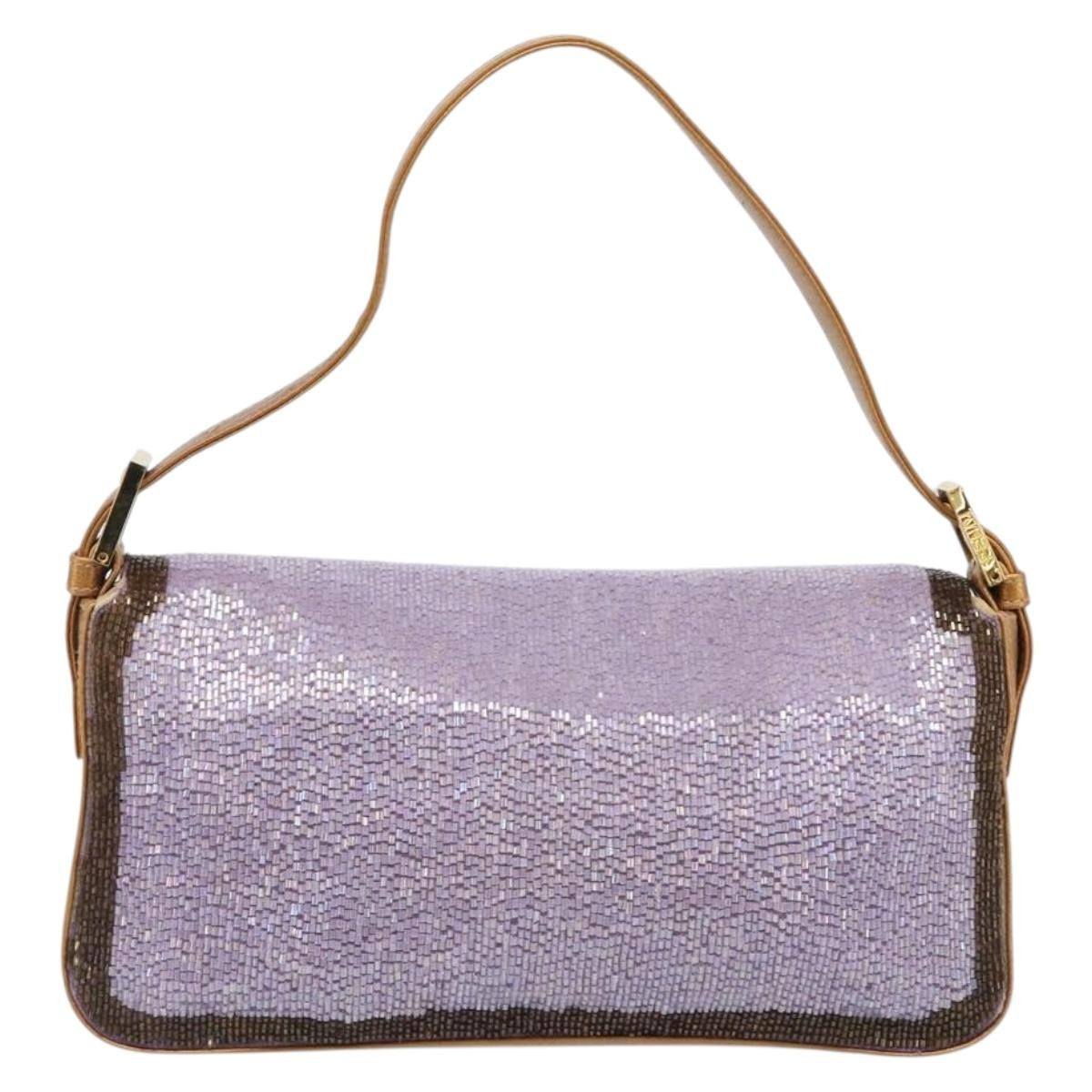 Fendi Baguette Paillettes Embellished Leather Purple Leather Handbag (Pre-Owned)