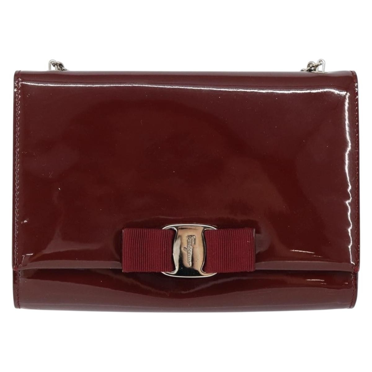 Salvatore Ferragamo Vala Chain Patent Leather Red Patent_Leather Shoulder Bag Bag (Pre-Owned)