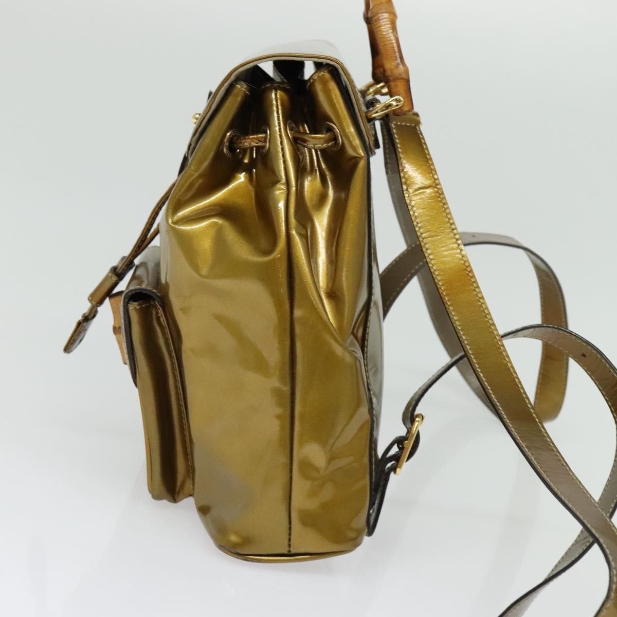 Gucci Vintage Bamboo Patent Gold Patent_Leather Backpack Bag (Pre-Owned)