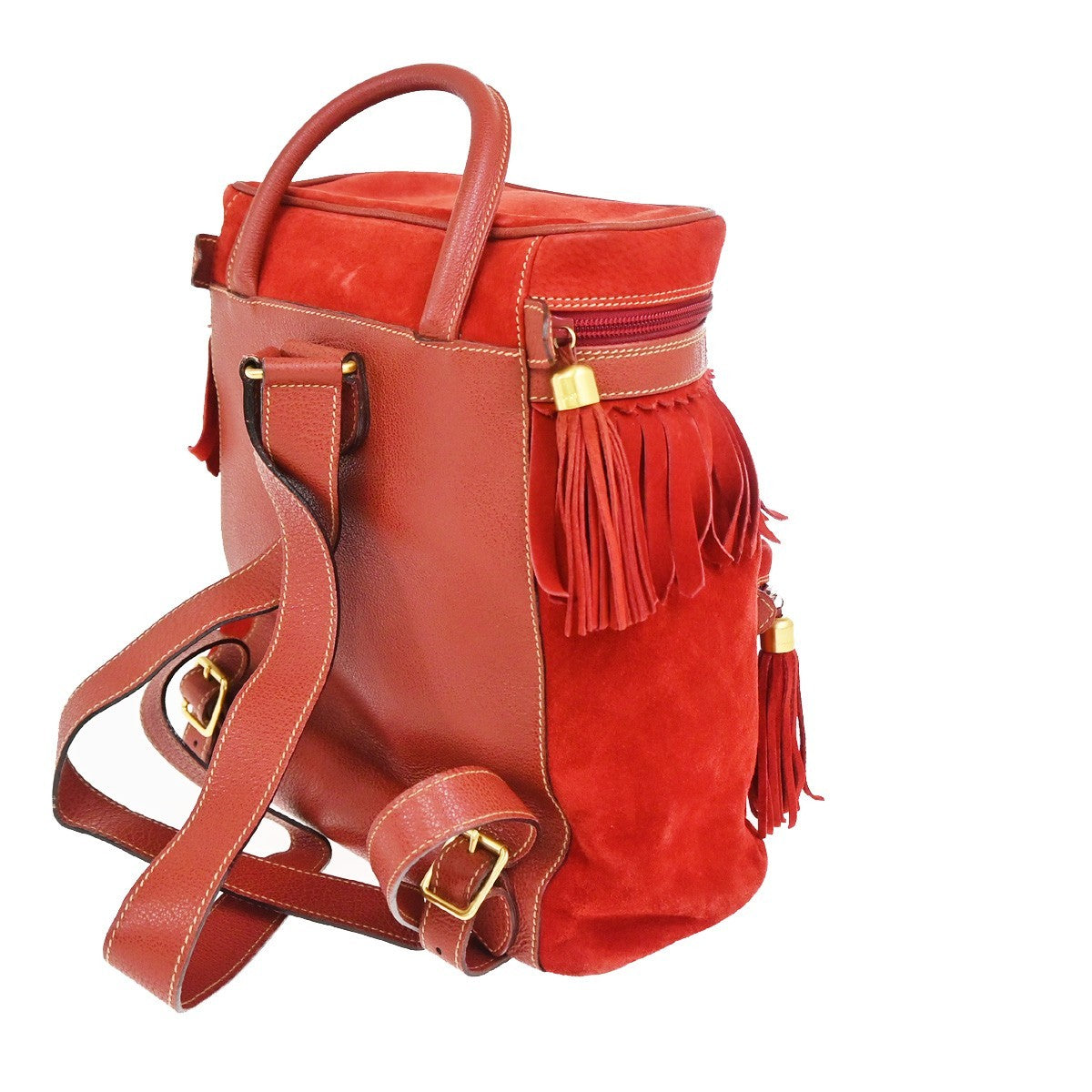 Gucci Vintage Backpack Suede Red Suede Backpack Bag (Pre-Owned)