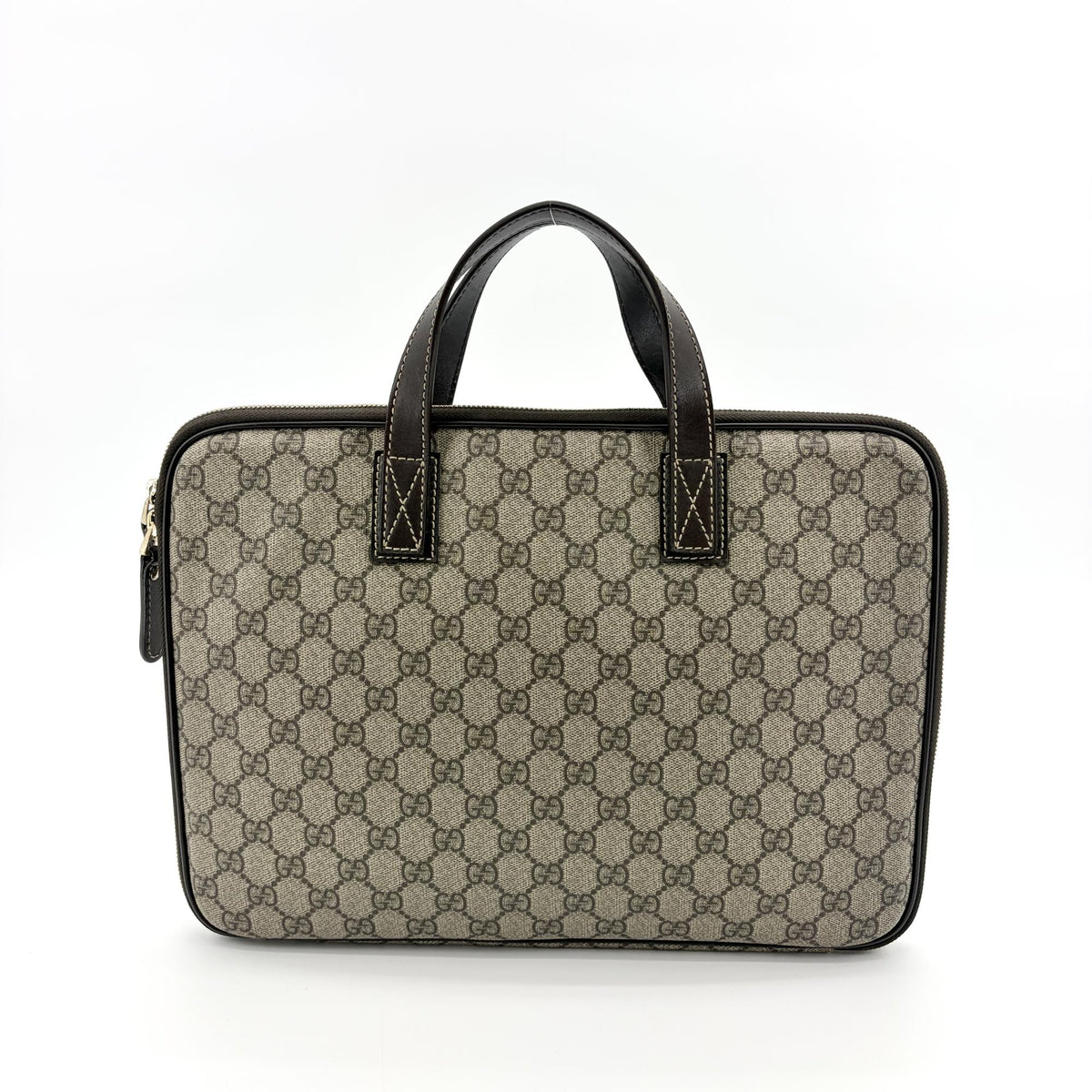 Gucci Laptop Gg Coated Canvas Brown Canvas Briefcase Bag (Pre-Owned)