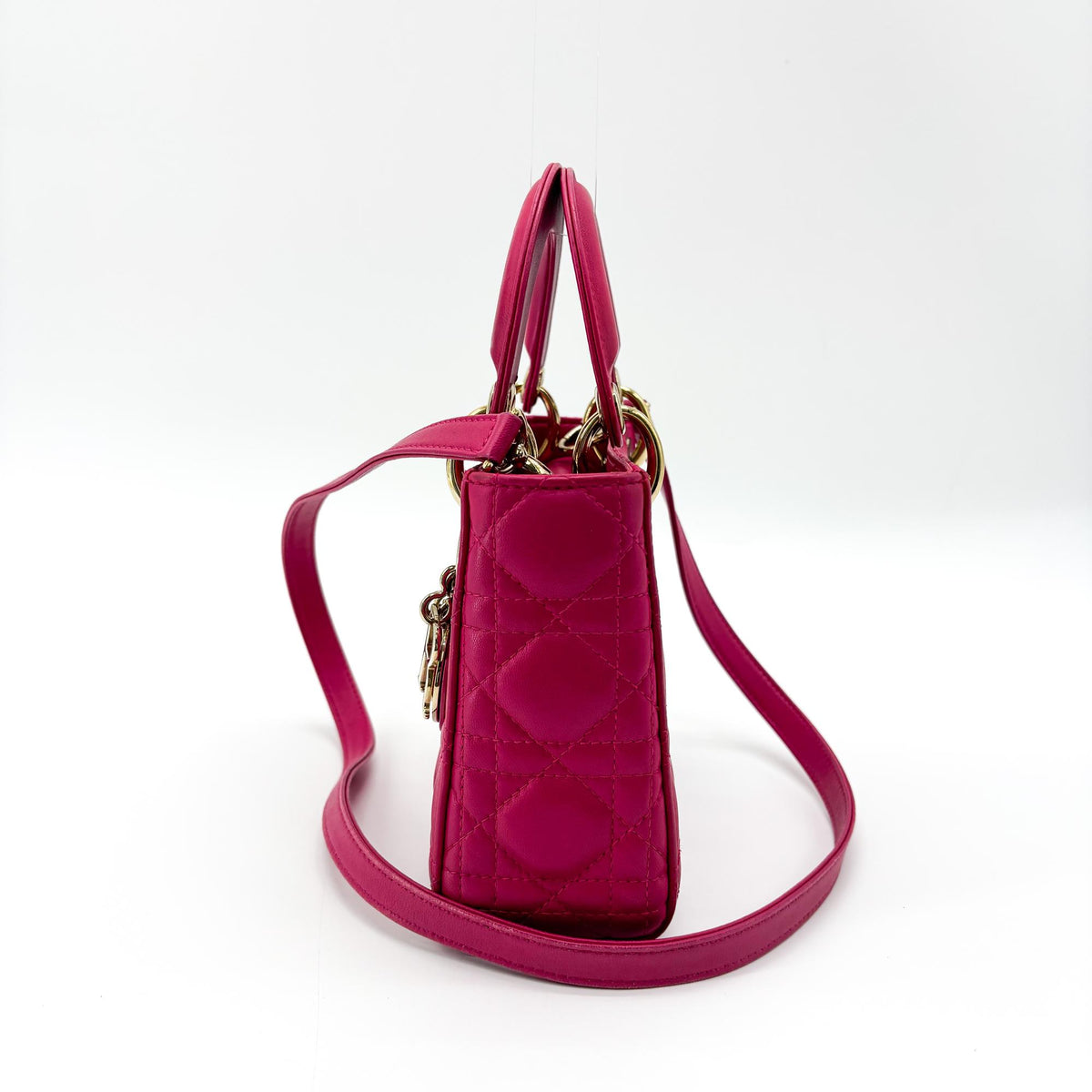 Christian Dior Lady Dior Cannage Quilt Lambskin Pink Leather Handbag (Pre-Owned)