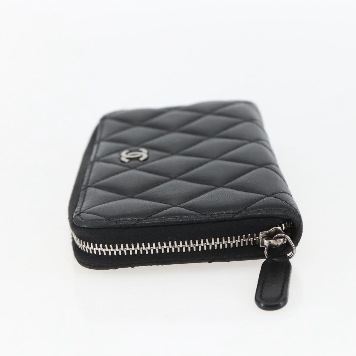 Chanel Zip Around Organizer Quilted Lambskin Black Leather Wallets Accessory (Pre-Owned)