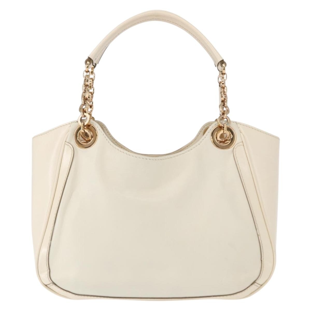 Salvatore Ferragamo Betulla Chain Tote Leather White Leather Handbag (Pre-Owned)