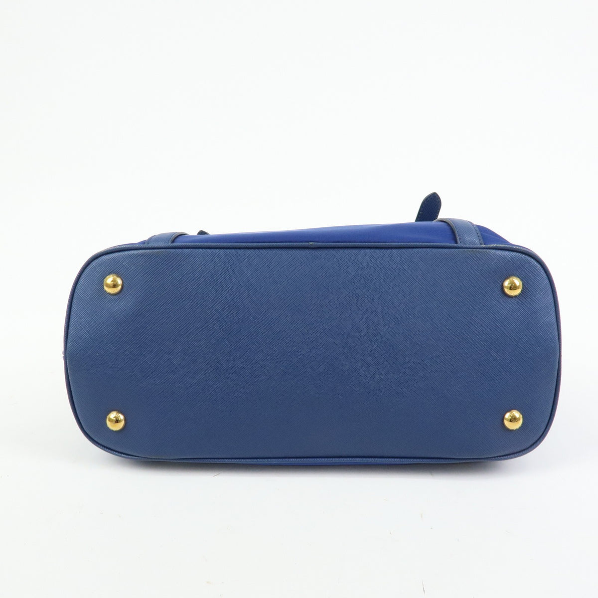 Prada Convertible Dome Satchel Tessuto With Saffiano Leather Blue Nylon Handbag (Pre-Owned)