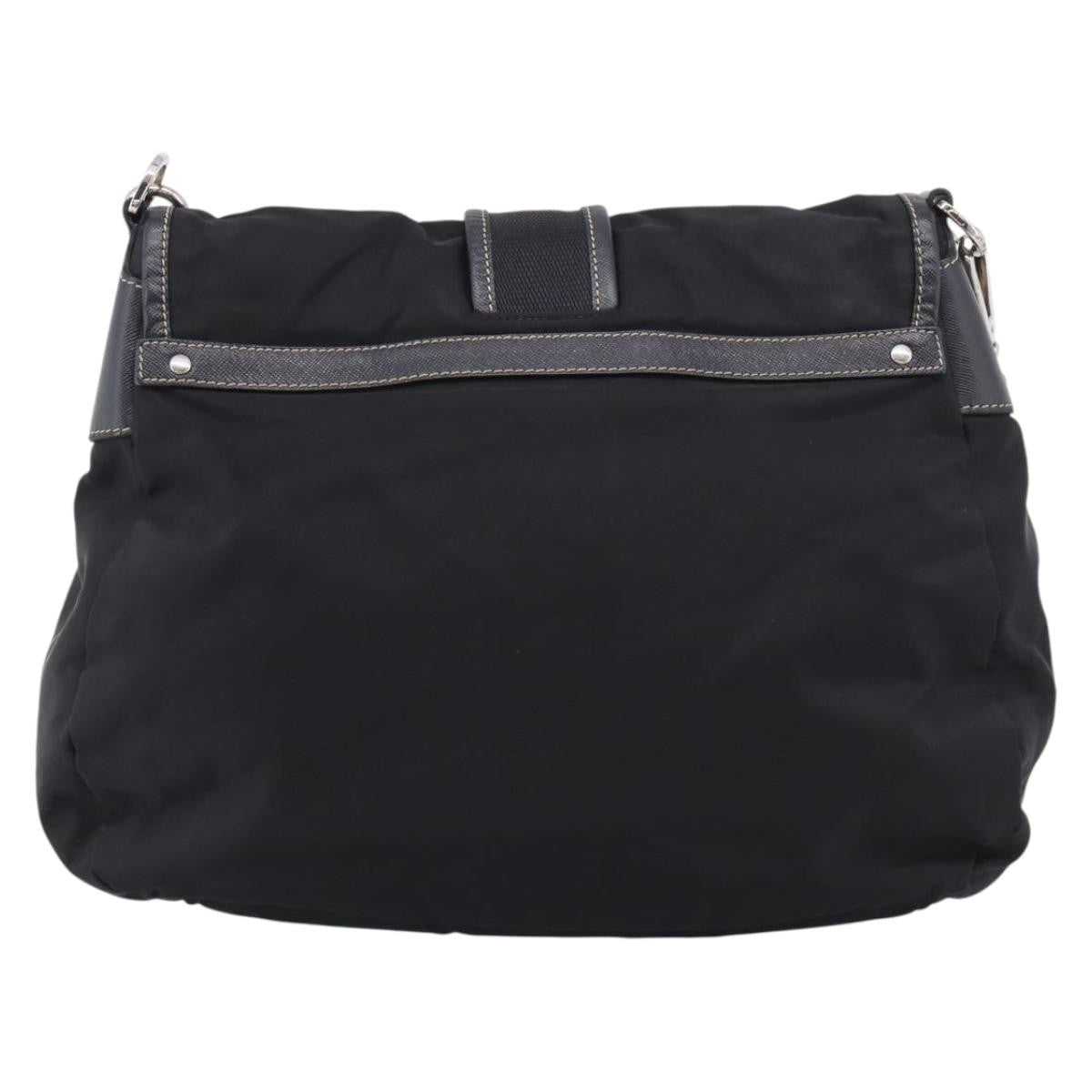 Prada Double Pocket Messenger Tessuto Black Nylon Handbag (Pre-Owned)