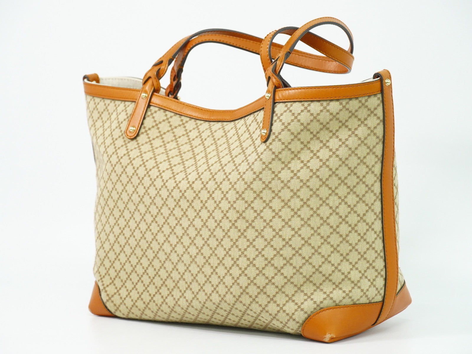 Gucci Craft Tote Diamante Canvas With Leather Beige Canvas Tote Bag Bag (Pre-Owned)