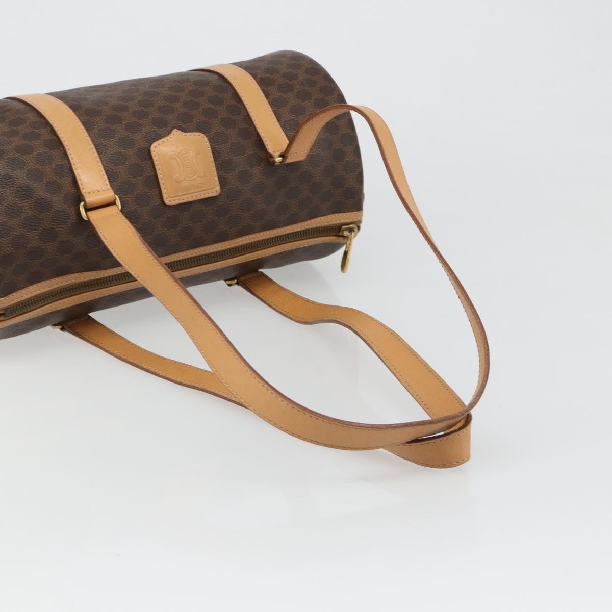 Celine Vintage Barrel Macadam Canvas & Leather Brown Pvc Handbag (Pre-Owned)