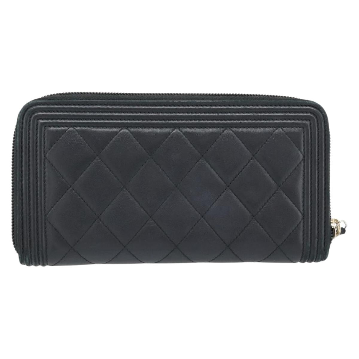 Chanel Boy Zip Around Organizer Quilted Lambskin Black Leather Wallets Accessory (Pre-Owned)