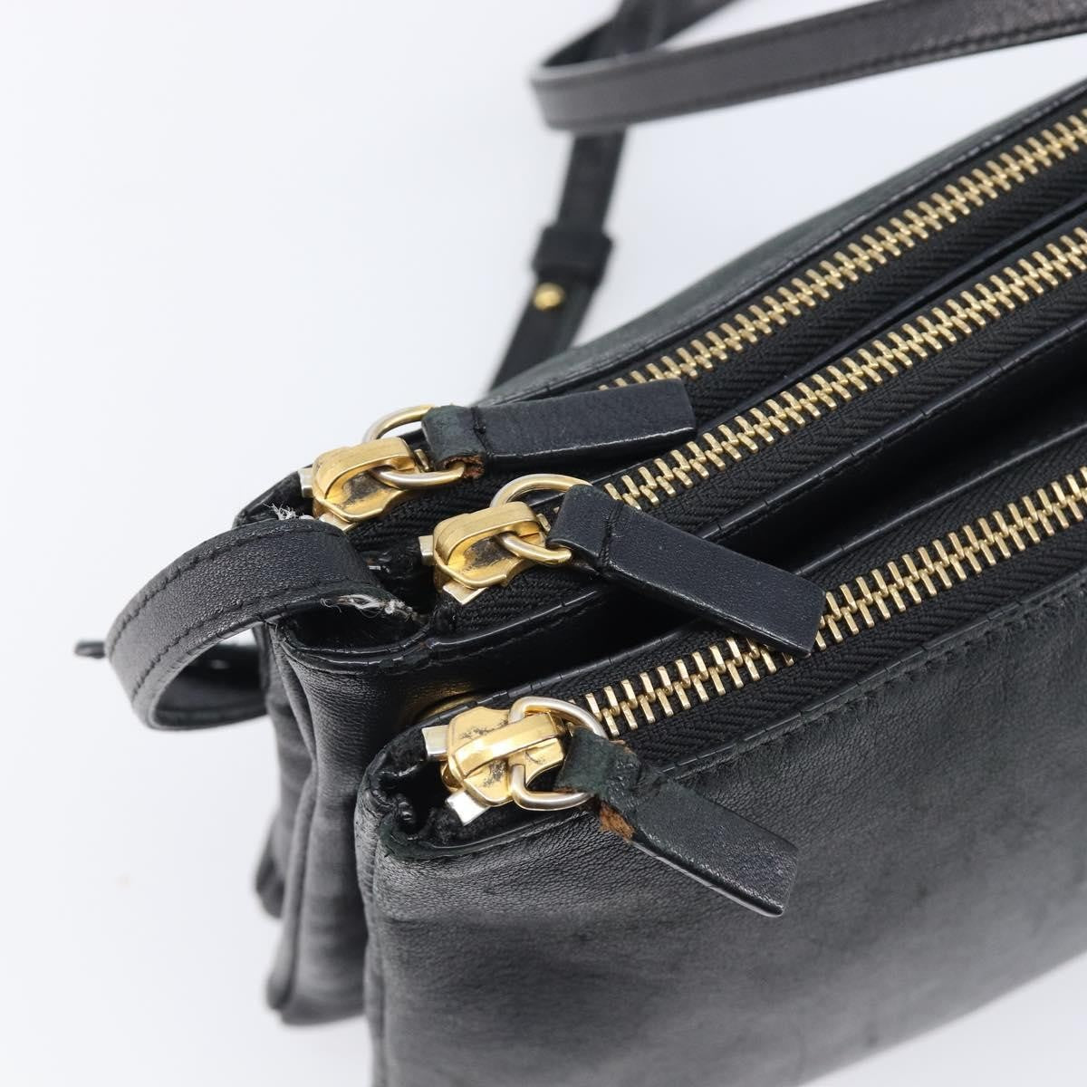 Celine Trio Leather Black Leather Crossbody Bag Bag (Pre-Owned)