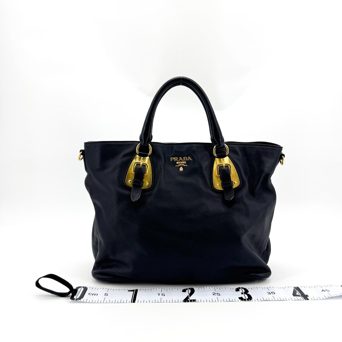 Prada Convertible Buckle Soft Calf Black Leather Tote Bag Bag (Pre-Owned)
