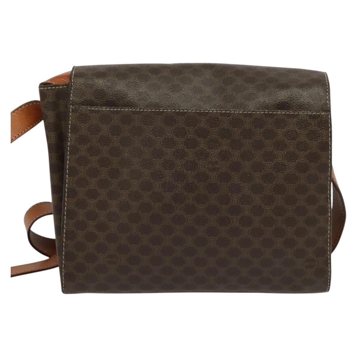 Celine Vintage Macadam Circle Logo Canvas And Leather Brown Canvas Shoulder Bag Bag (Pre-Owned)