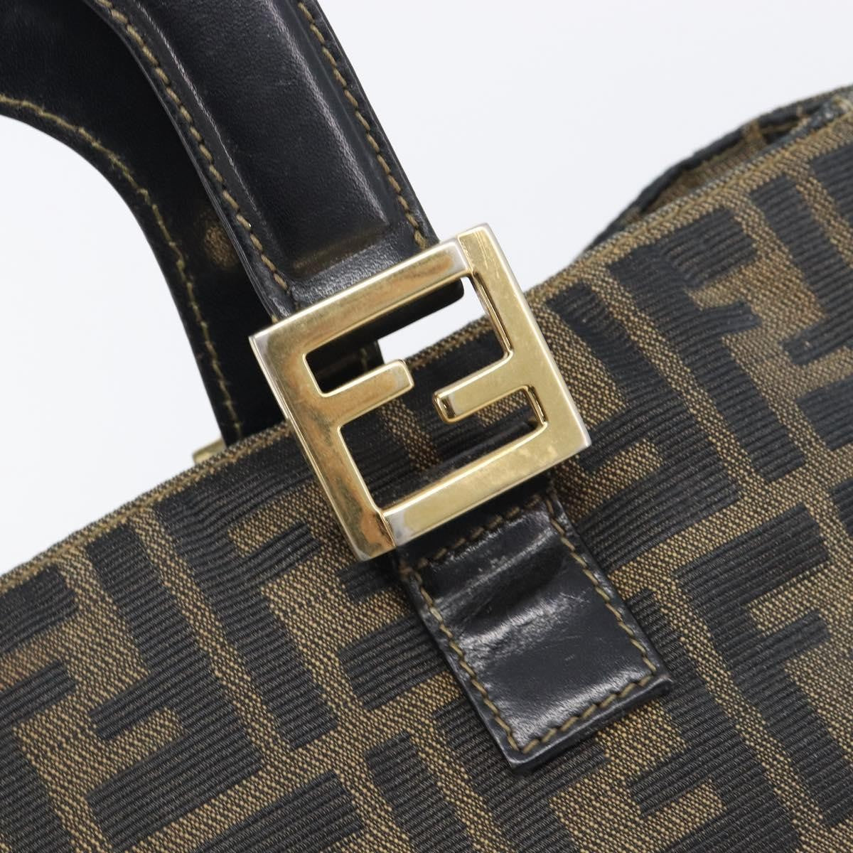 Fendi Vintage Ff Handle Zucca Canvas Brown Canvas Tote Bag Bag (Pre-Owned)