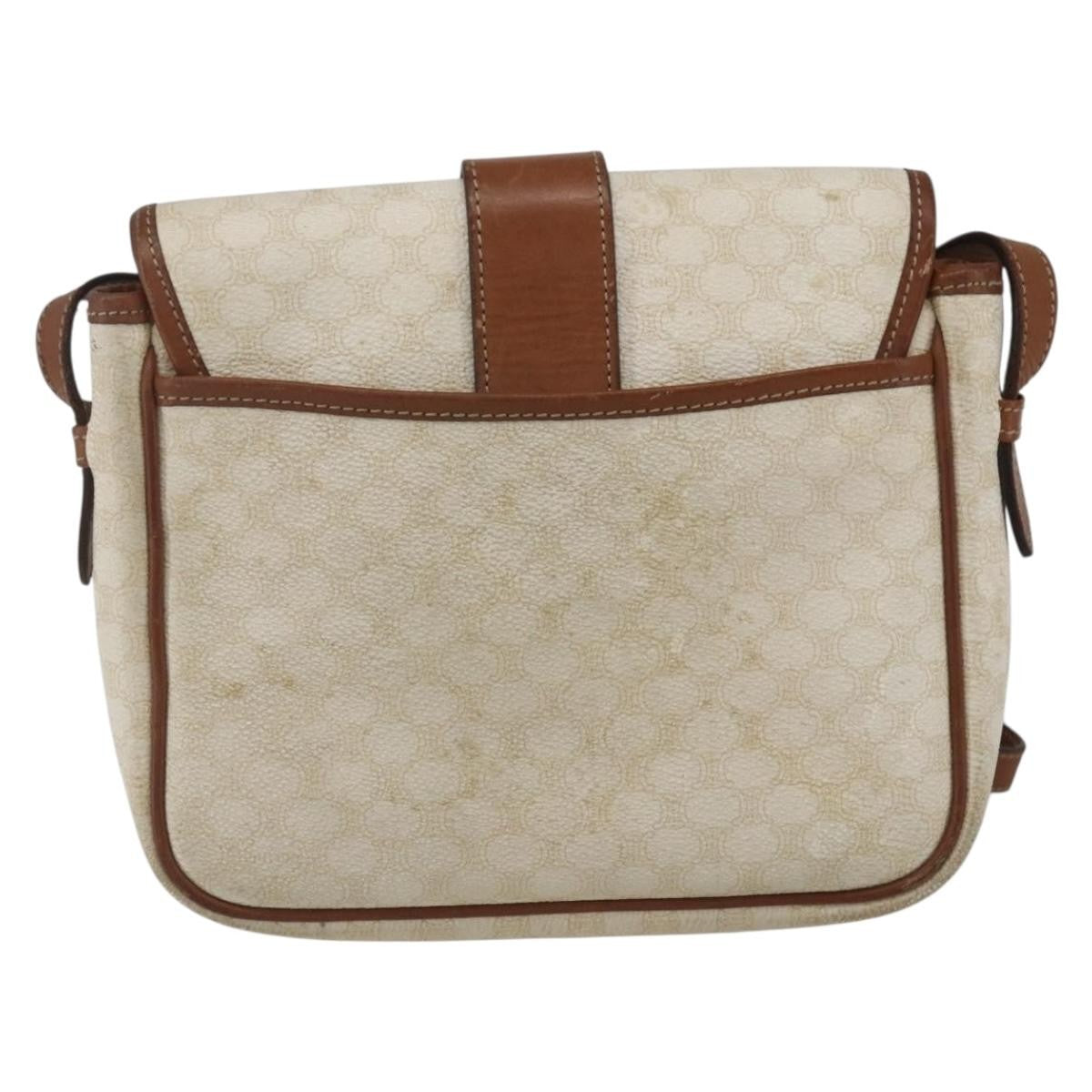 Celine Vintage Macadam Canvas And Leather White Canvas Shoulder Bag Bag (Pre-Owned)