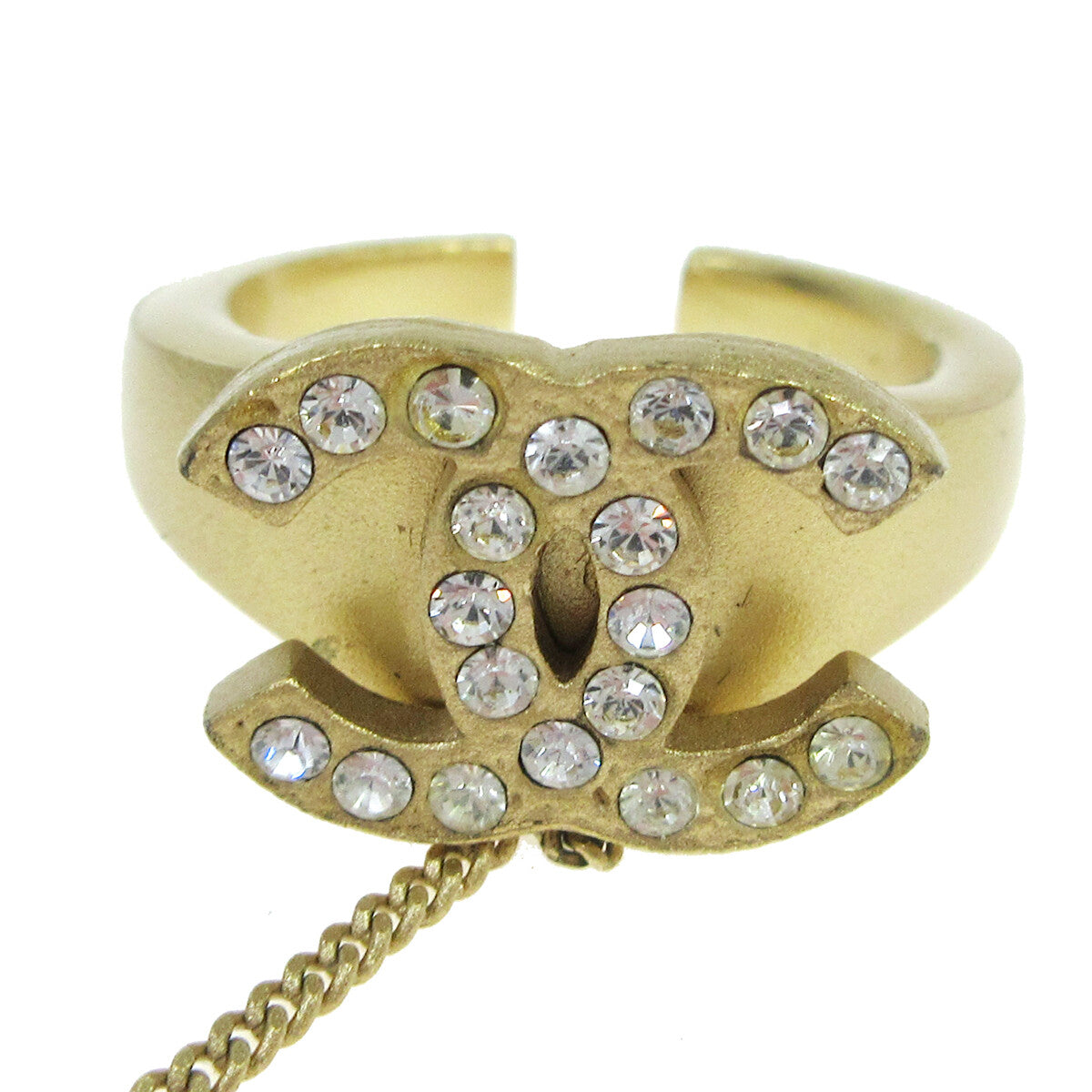 Chanel Logo Cuff With Cc Metal With Crystal Gold Gold Bracelet Jewelry (Pre-Owned)