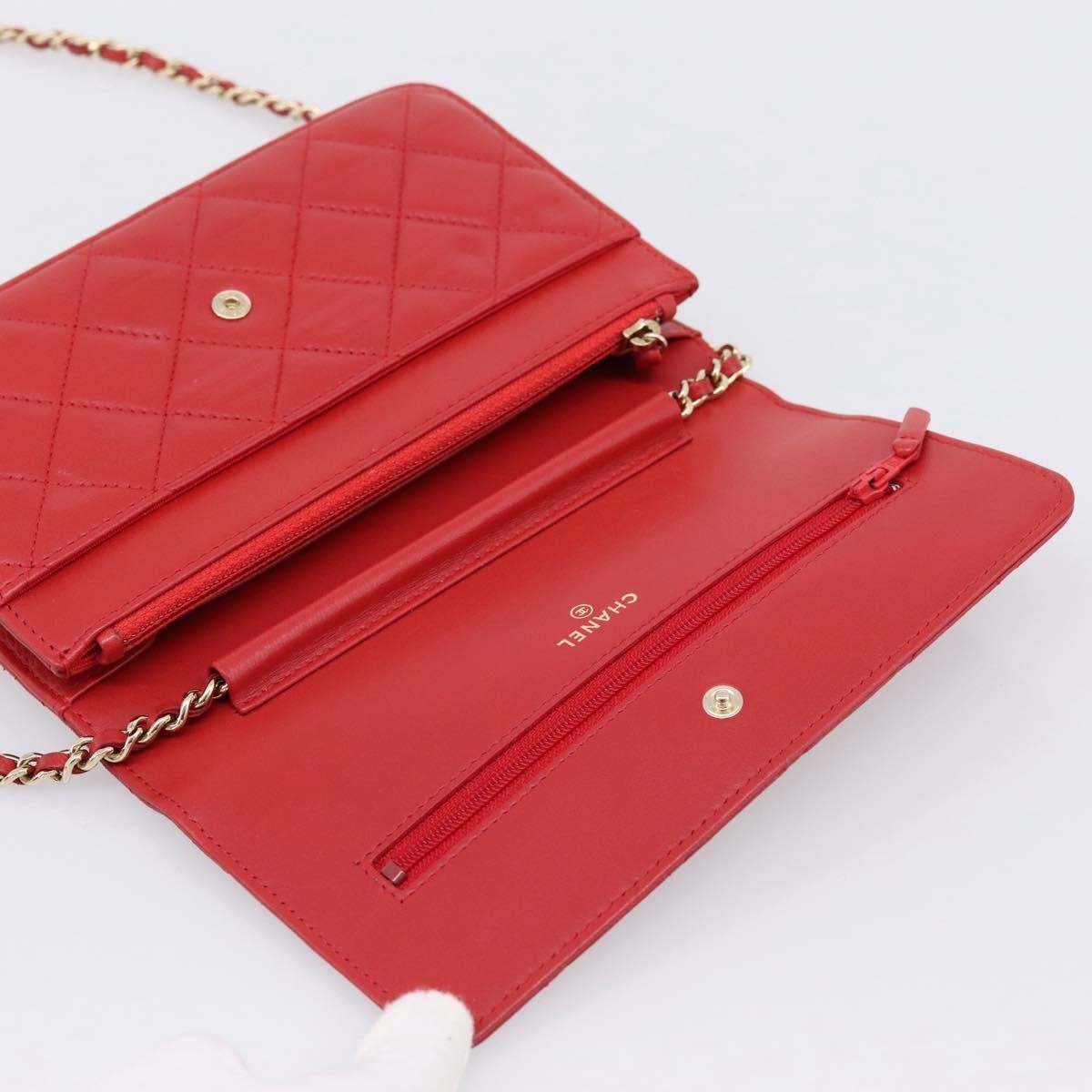 Chanel Wallet On Chain Quilted Lambskin Red Leather Wallets Accessory (Pre-Owned)