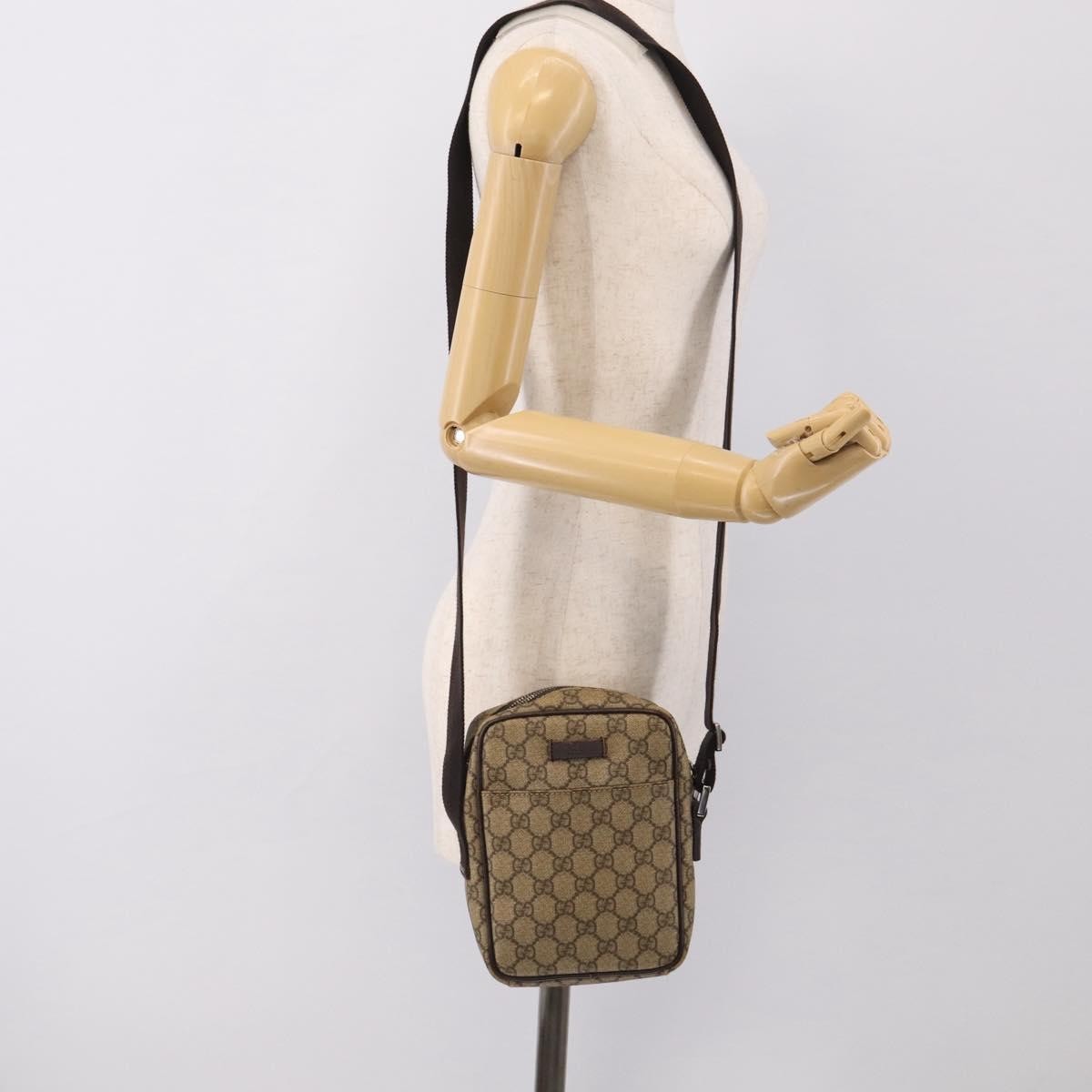 Gucci Vintage Front Pocket Flat Messenger Gg Canvas And Leather Beige Canvas Shoulder Bag Bag (Pre-Owned)