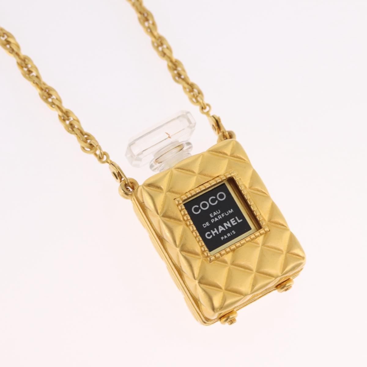 Chanel Cc Perfume Bottle Pendant Chain Long Metal With Crystals And Faux Pearls Gold Metal Necklace Jewelry (Pre-Owned)