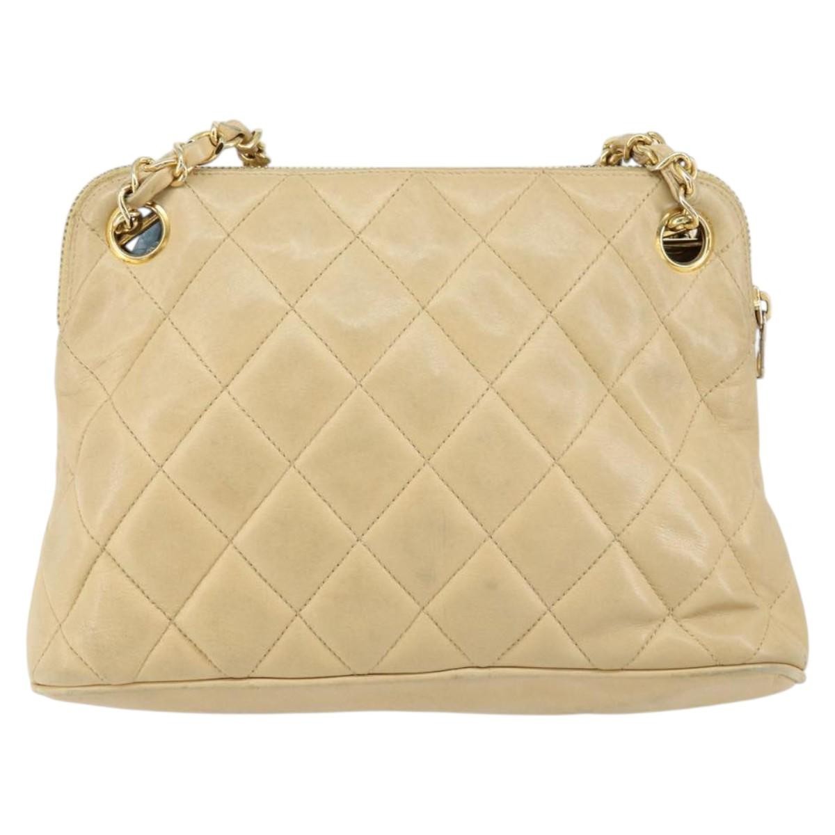 Chanel Vintaghe Chain Quilted Caviar Beige Leather Shoulder Bag Bag (Pre-Owned)
