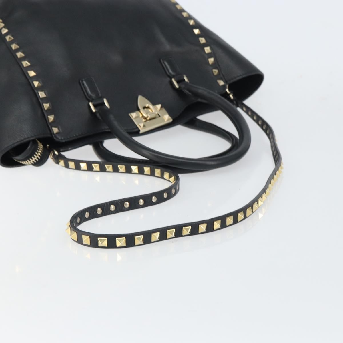 Valentino Garavani Rockstud Tote Soft Leather Black Leather Tote Bag Bag (Pre-Owned)