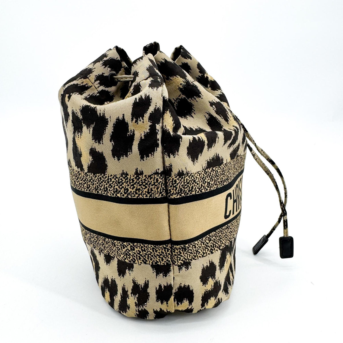 Christian Dior Logo Travel Drawstring Printed Fabric Beige Canvas Clutche & Pouche Bag (Pre-Owned)