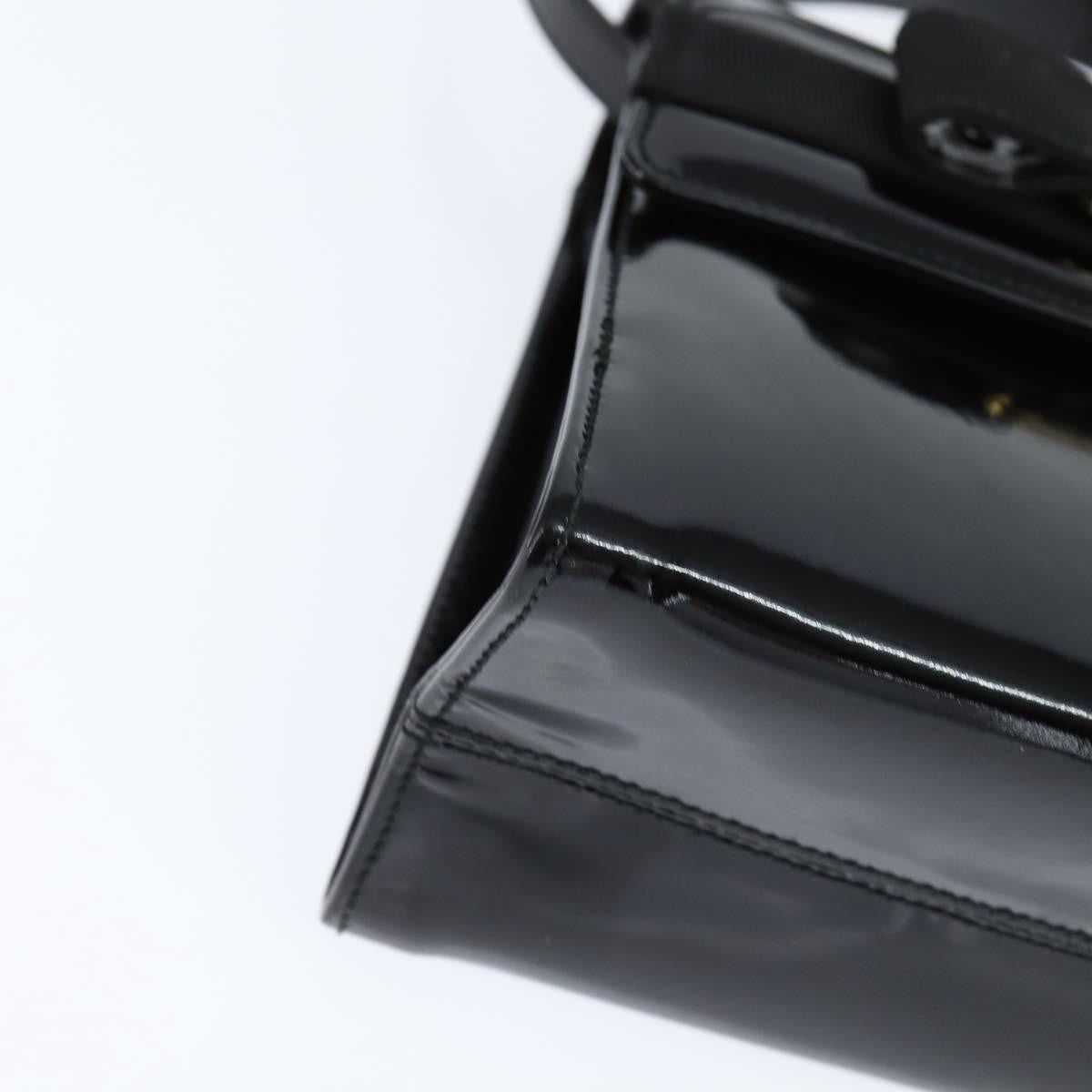 Salvatore Ferragamo Vala Patent Leather Black Patent_Leather Handbag (Pre-Owned)