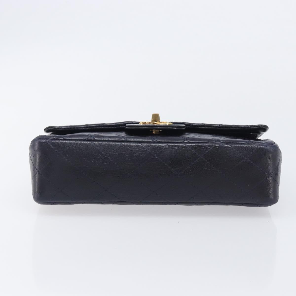 Chanel Timeless - Classic Double Flap Quilted Lambskin Navy Leather Handbag (Pre-Owned)