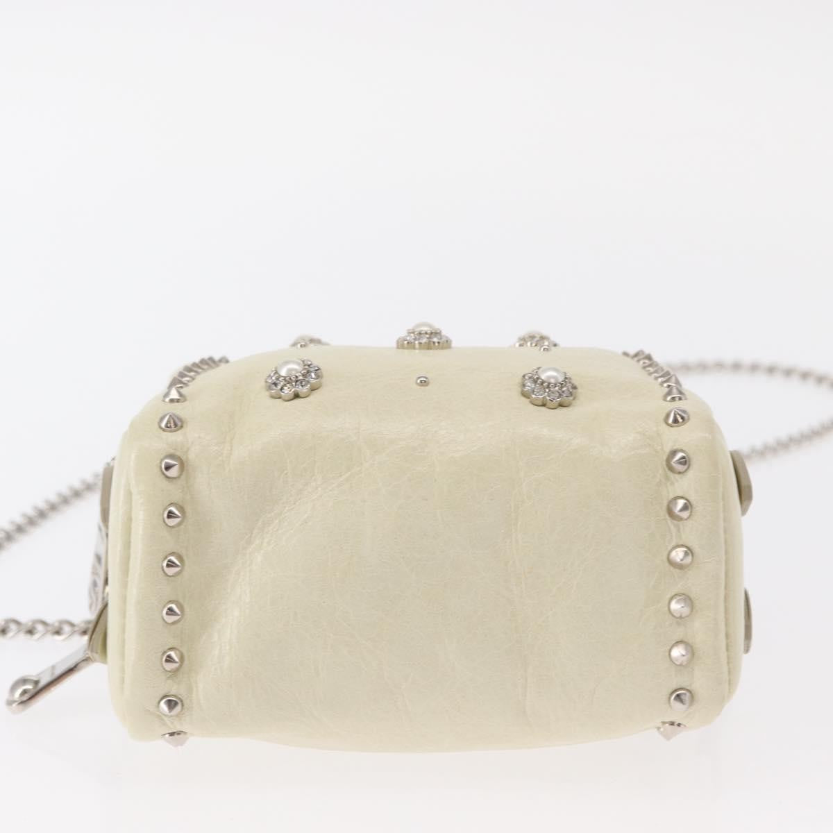 Miu Miu Chain Leather Ecru Leather Shoulder Bag Bag (Pre-Owned)