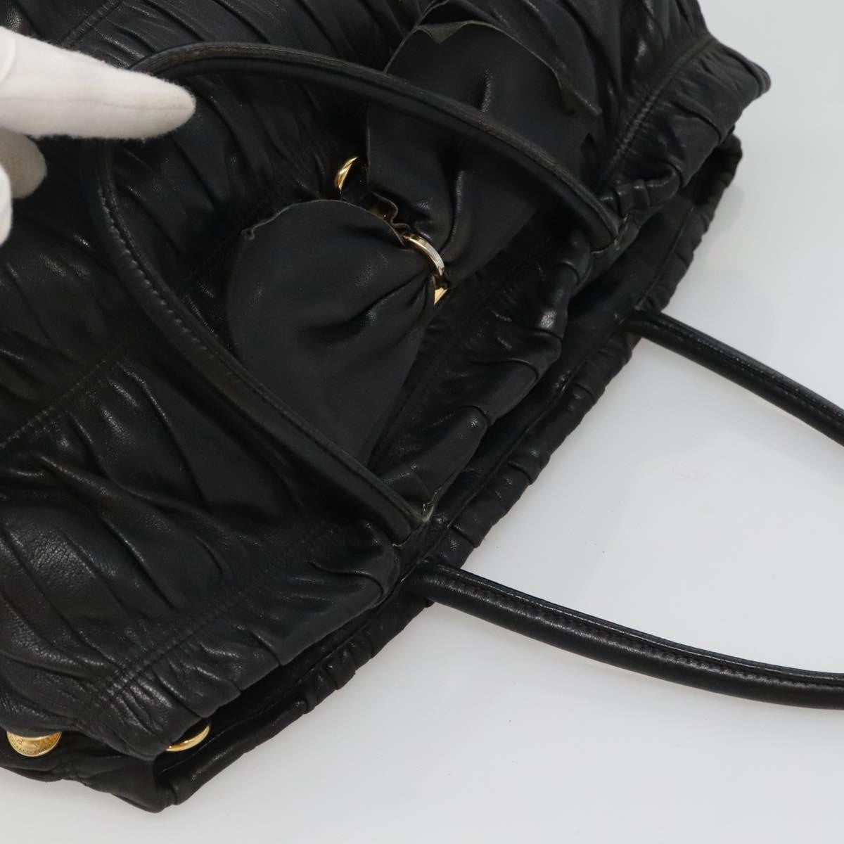 Prada Nappa Gaufre Bow Leather Black Leather Tote Bag Bag (Pre-Owned)