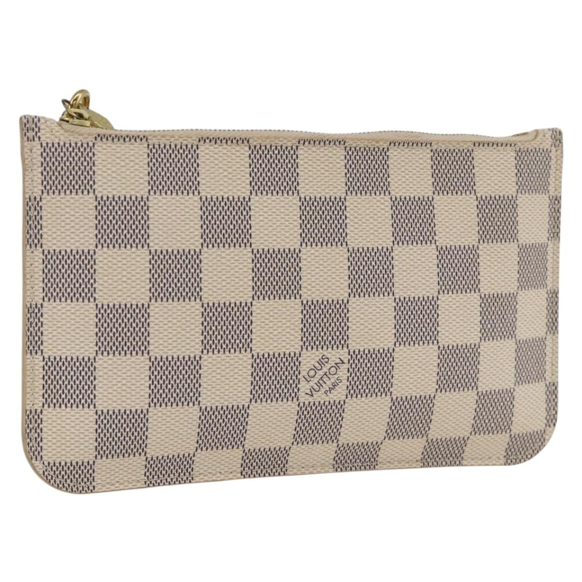 Louis Vuitton Neverfull Pochette Damier Ebene White Canvas Clutche & Pouche Bag (Pre-Owned)
